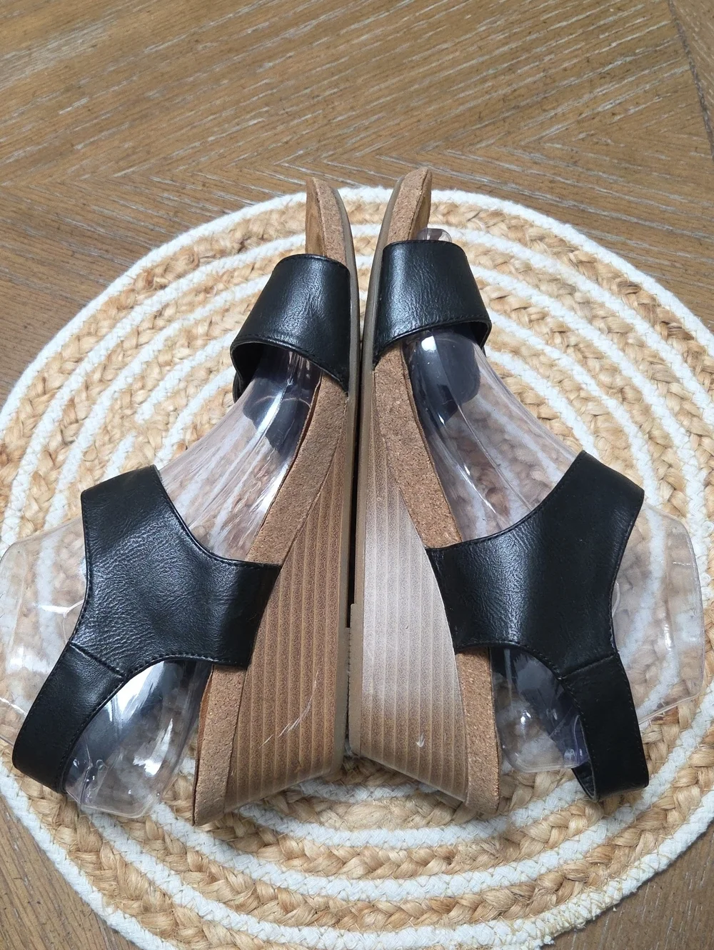 Vintage 7 Eight Black Double Buckle Comfort Wedge, Size 10